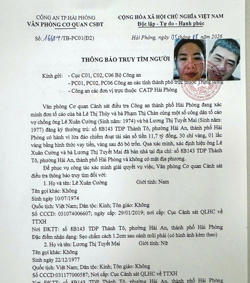 Truy tìm vợ chồng vay hàng chục tỷ đồng cùng nhiều cây vàng rồi bỏ trốn - Ảnh 1.