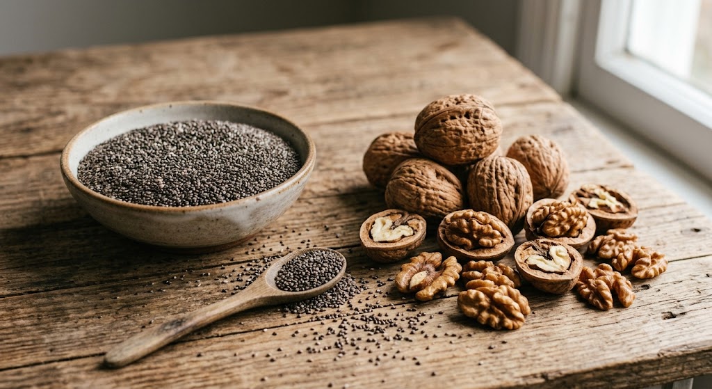Hạt chia và quả óc chó giàu omega-3 tốt cho sức khỏe tim mạch